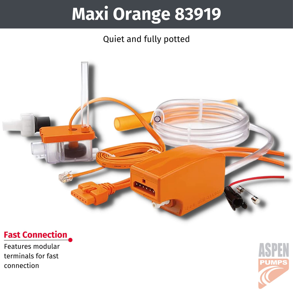 RectorSeal Aspen Pumps 83919 Maxi Orange Condensate Pump, Self Priming, Designed For Mini- Split Installations, Simple & Easy Design Allows For Quick Access, 100-250V