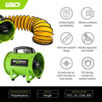 BIM08-DOP0825 Metal Blower Kit with 25' Ducting 900CFM & 1/4HP | No Tools Required to Put kit Together | Super Quiet, UV Resistant | Certified Quality & Reliability