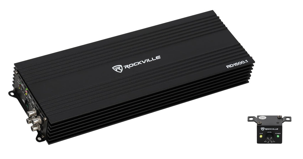 Rockville Mono 1-Ohm Car Amplifier, Class-D, Metal Bass Remote w/Clip Indicator, Low Pass & Subsonic Filters, Compact & High-Efficiency, Ideal for Subwoofers (Black, 1500w RMS)