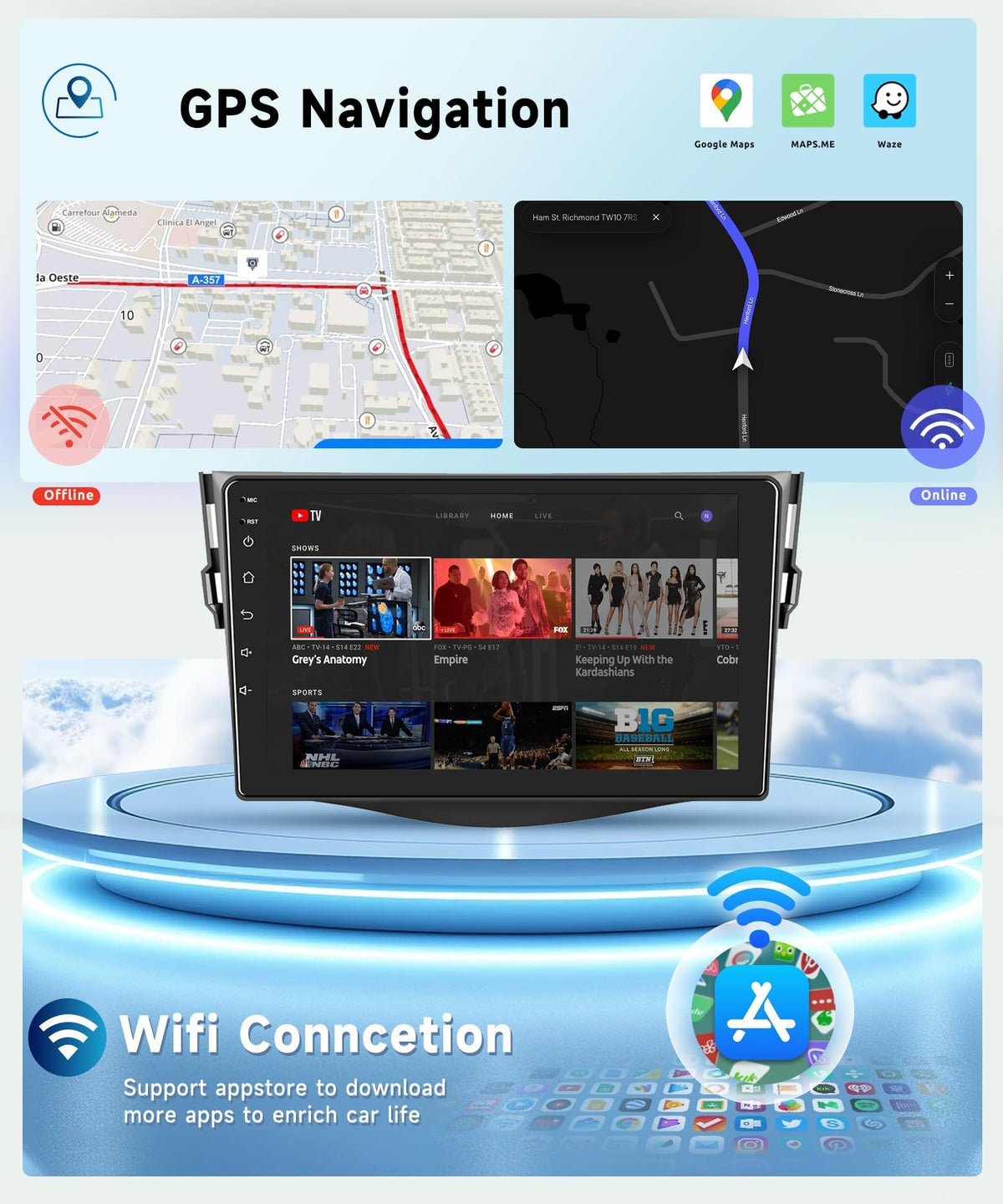 8 CORE 6+128G for Toyota RAV4 2007-2011 Car Radio Stereo Wireless CarPlay/Android Auto, Podofo 9 Inch HD IPS Touch Screen 32-Band DSP Android 13 GPS WiFi Bluetooth AHD Backup Camera