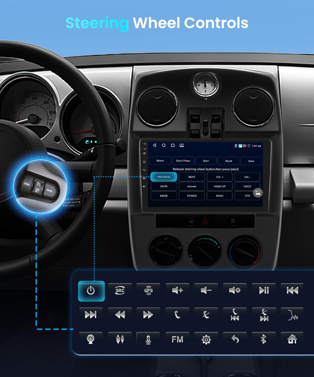 【4+64G】 for Chrysler PT Cruiser 2005-2010 Android Car Radio Stereo,Wireless CarPlay Android Auto,9 inch IPS Touchscreen Car Stereo Bluetooth5.0, GPS, WiFi, SWC,59UI,32EQ AI DSP + HD Backup Camera