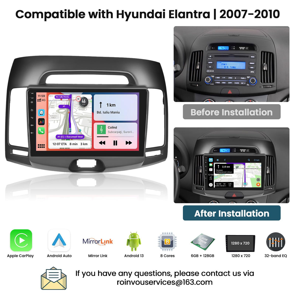 8 Cores 6+128G Car Radio for Hyundai Elantra 2007-2010