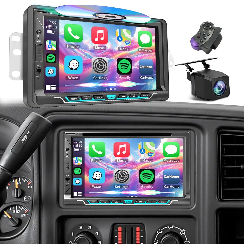 Plug&Play DVD/CD Car Radio for Chevy Silverado/Avalanche/Suburban/Tahoe/SSR 2003-2006,GMC Sierra/Savana/Yukon/Yukon XL 2003-2006, 7" Screen with CarPlayAndroid Auto, AM/FM/Subwoofer /30 EQ