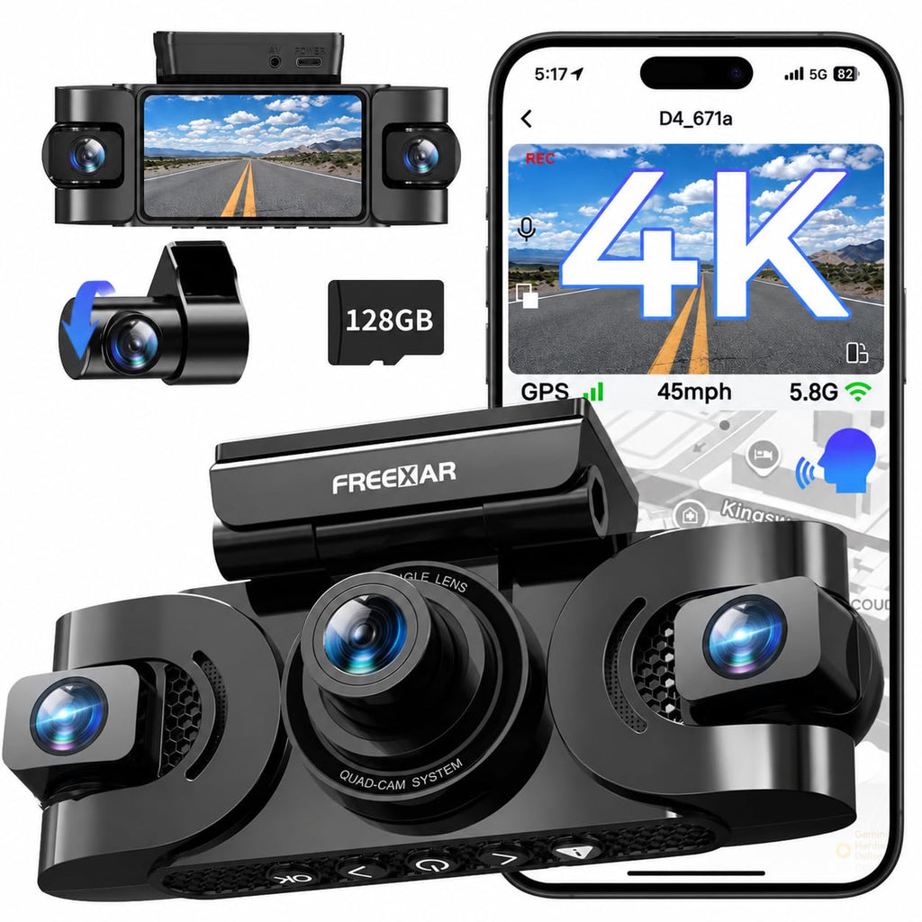 4K 360° Dash Cam with 128GB Card for Uber & Lyft Drivers