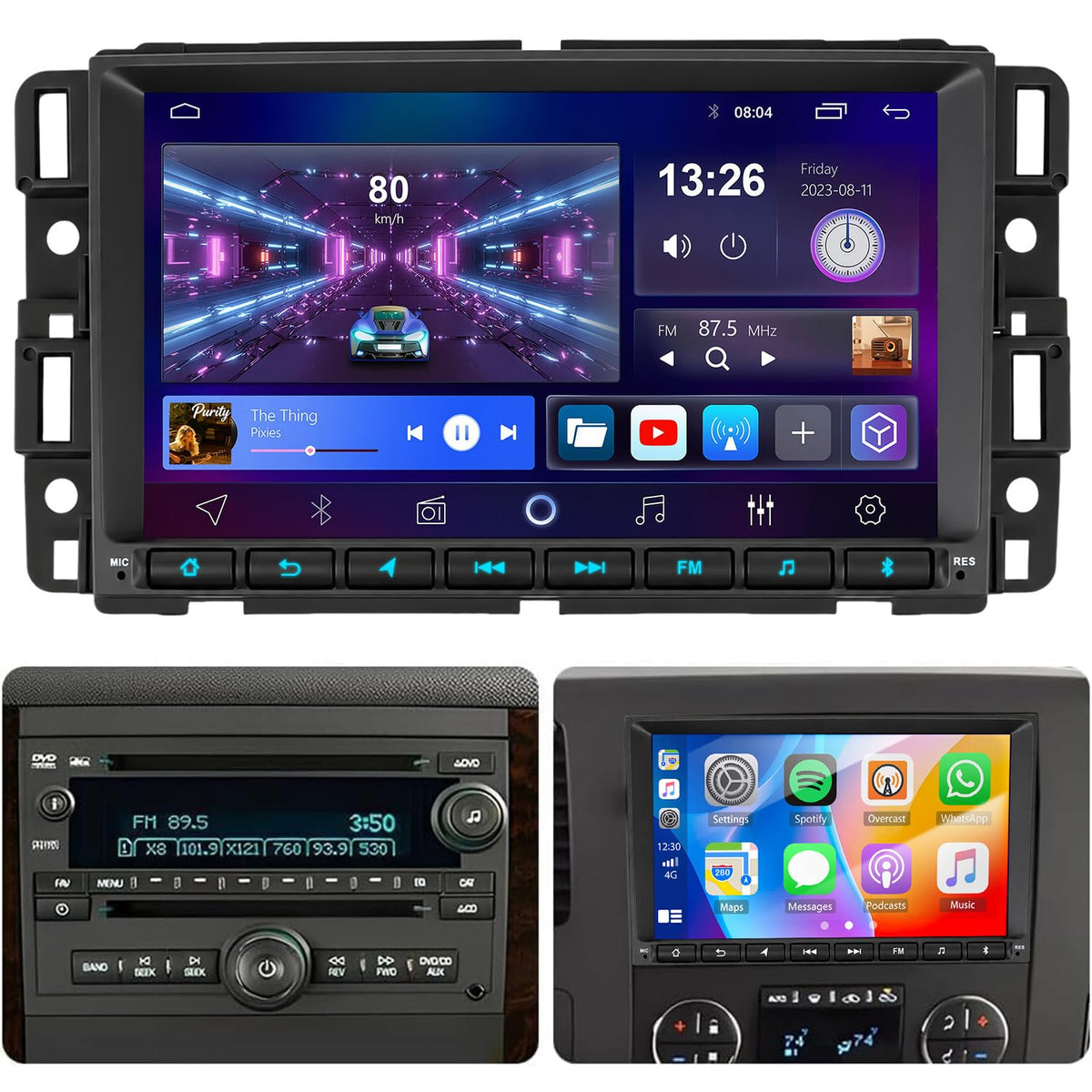 2+64G Android 14 Double Din Car Radio Stereo Upgrade for Buick Lucerne 2006-2011 w/Wireless Carplay Android Auto 8 Inch Touch Screen GPS Navigation Head Unit Radio BT DSP SWC Backup Camera Mic