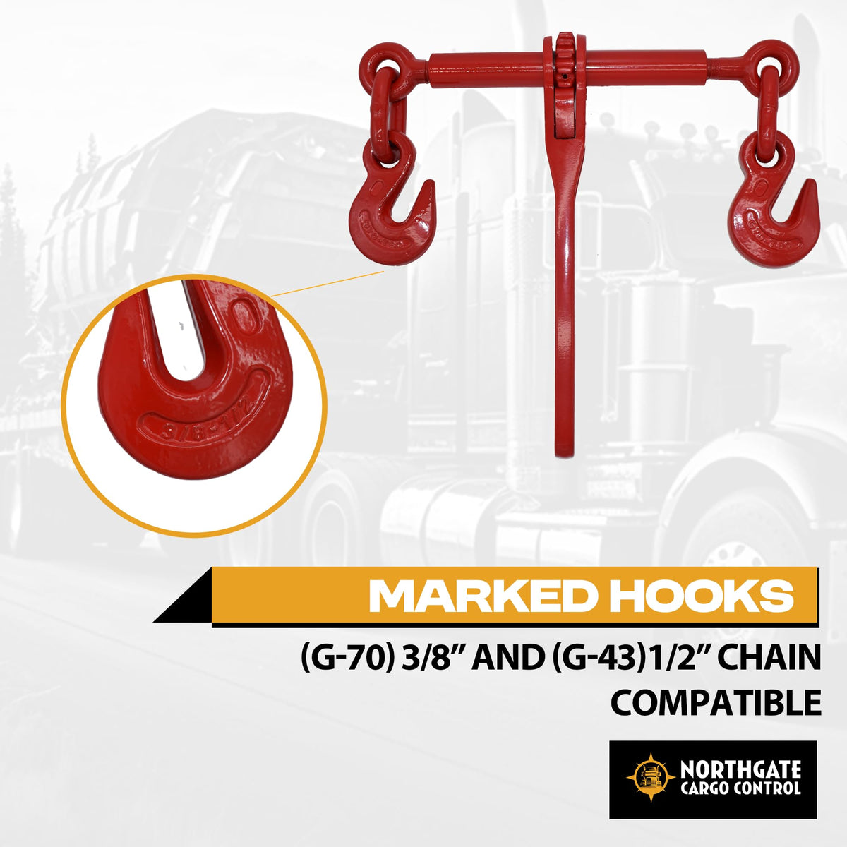 (4 Pack) 3/8"-1/2" Heavy Duty Ratchet Lever Load Binder w/Grab Hooks - 9,200 lbs Working Load Limit - Red | Secure Hauling Chain Binders for Flatbed Trucks & Trailers"