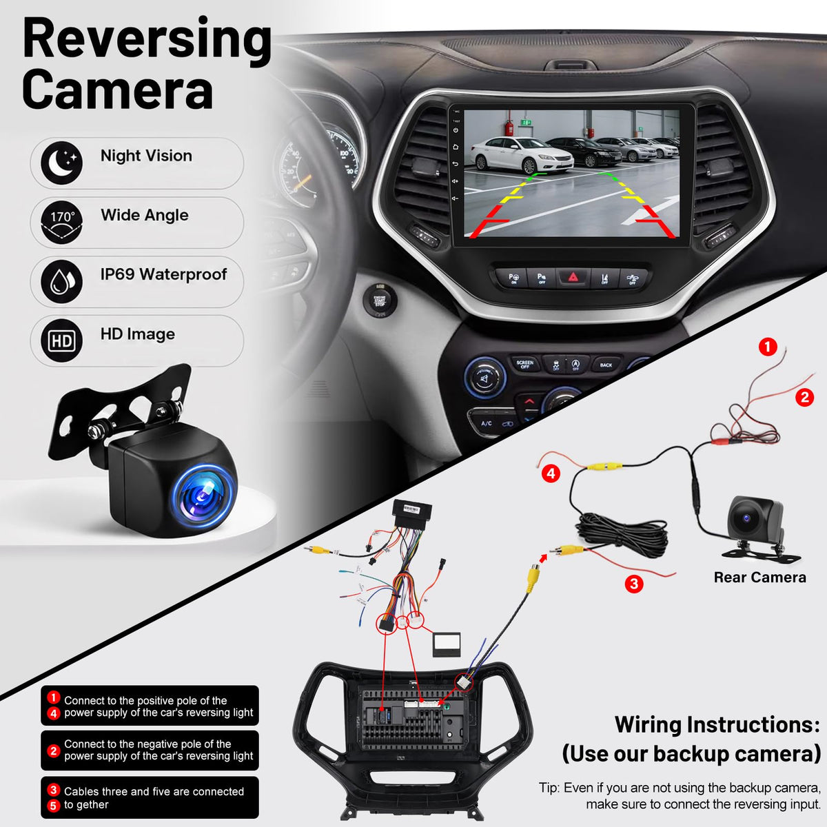 2G+64G Volxcereo Android Car Radio Stereo for Jeep Cherokee 2013-2018 | 10.1 inch Touchscreen Stereo with Wireless Carplay / Android Auto, GPS, WiFi, Bluetooth, SWC,FM/RDS