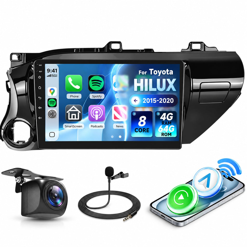 8 CORE 6G+128G Car Radio for Toyota Hilux 2015-2020 with Wireless CarPlay&Android Auto,10.1 Inch 1280*720P IPS Touch Screen Android 13 Car Stereo with GPS WiFi Bluetooth 32-Band DSP HD Backup Camera