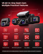 AI 4K Dash Cam Front and Rear, 360° View 4 Channel Camera for Car