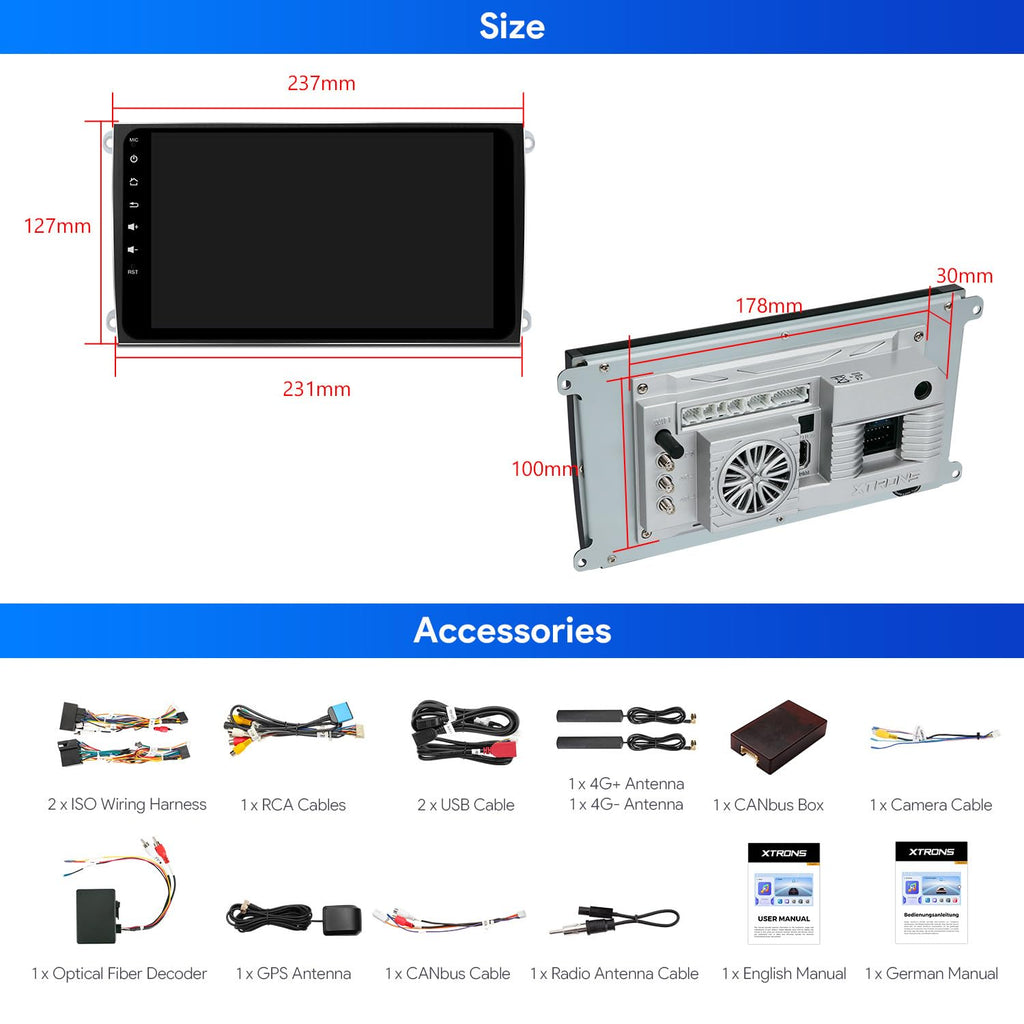XTRONS Car Stereo for Porsche Cayenne 2003-2010 with Optical Fiber Decoder, Android 14 Qualcomm Octa Core 8GB+256GB, 9 Inch IPS Touch Screen GPS Navigation Built-in DSP CarPlay Android Auto
