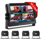 AHD Truck Backup Cameras with Monitor, 10.1’HD Quad Split Screen Monitor 4 Cameras 1080P Backup Camera for Trucks Trailer RV Bus Travel