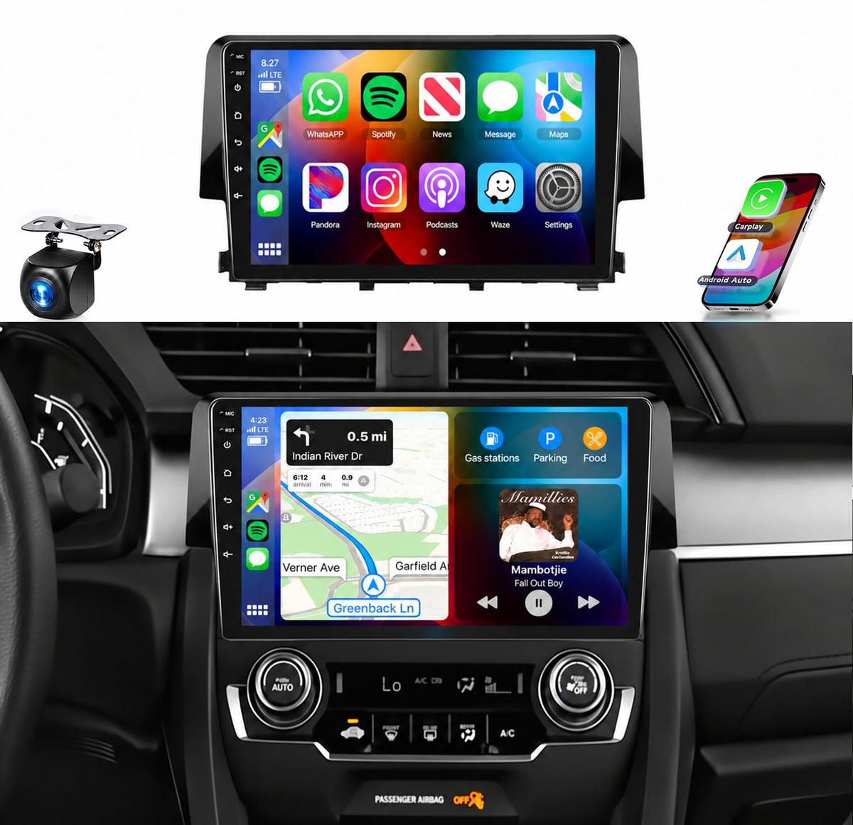 8 Core 6G 128G for Honda Civic 2016-2021 Radio Android 9 Inch Touchscreen Wireless Carplay Android Auto, Car Stereo for Honda Upgrade Bluetooth DSP GPS Navigation WiFi FM/RDS Backup Camera
