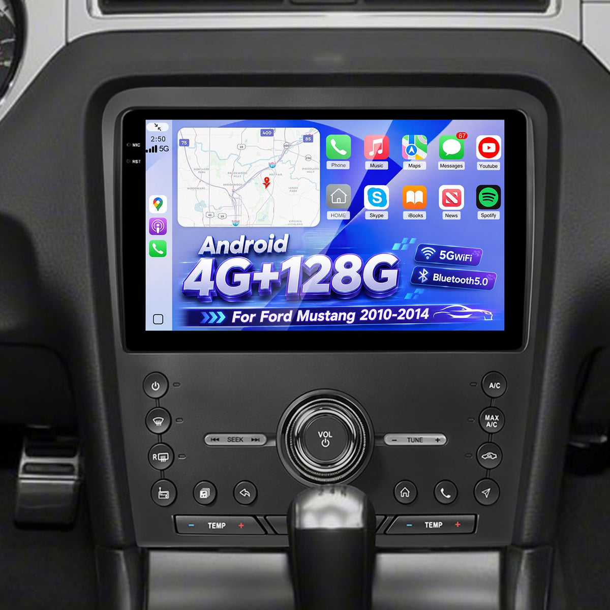 [4+128G] Car Stereo for Ford Mustang 2010-2014, Carplay and Android Auto