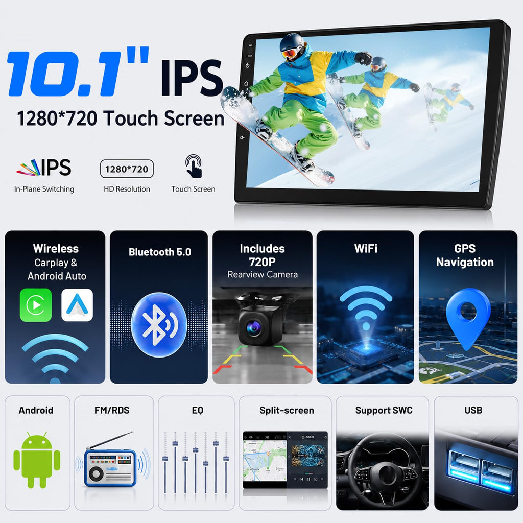2G+64G Volxcereo Android Car Radio Stereo for Jeep Cherokee 2013-2018 | 10.1 inch Touchscreen Stereo with Wireless Carplay / Android Auto, GPS, WiFi, Bluetooth, SWC,FM/RDS