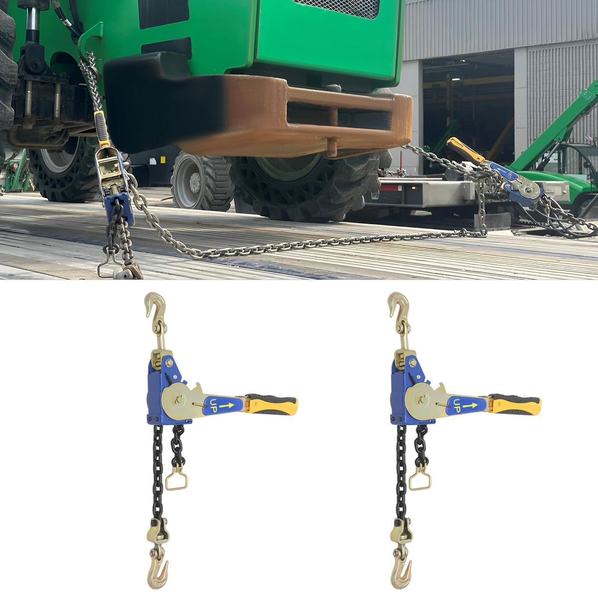 2 Pack Ratcheting Chain Binder Kit,5400 lbs Load, for Chain 5/16-3/8in