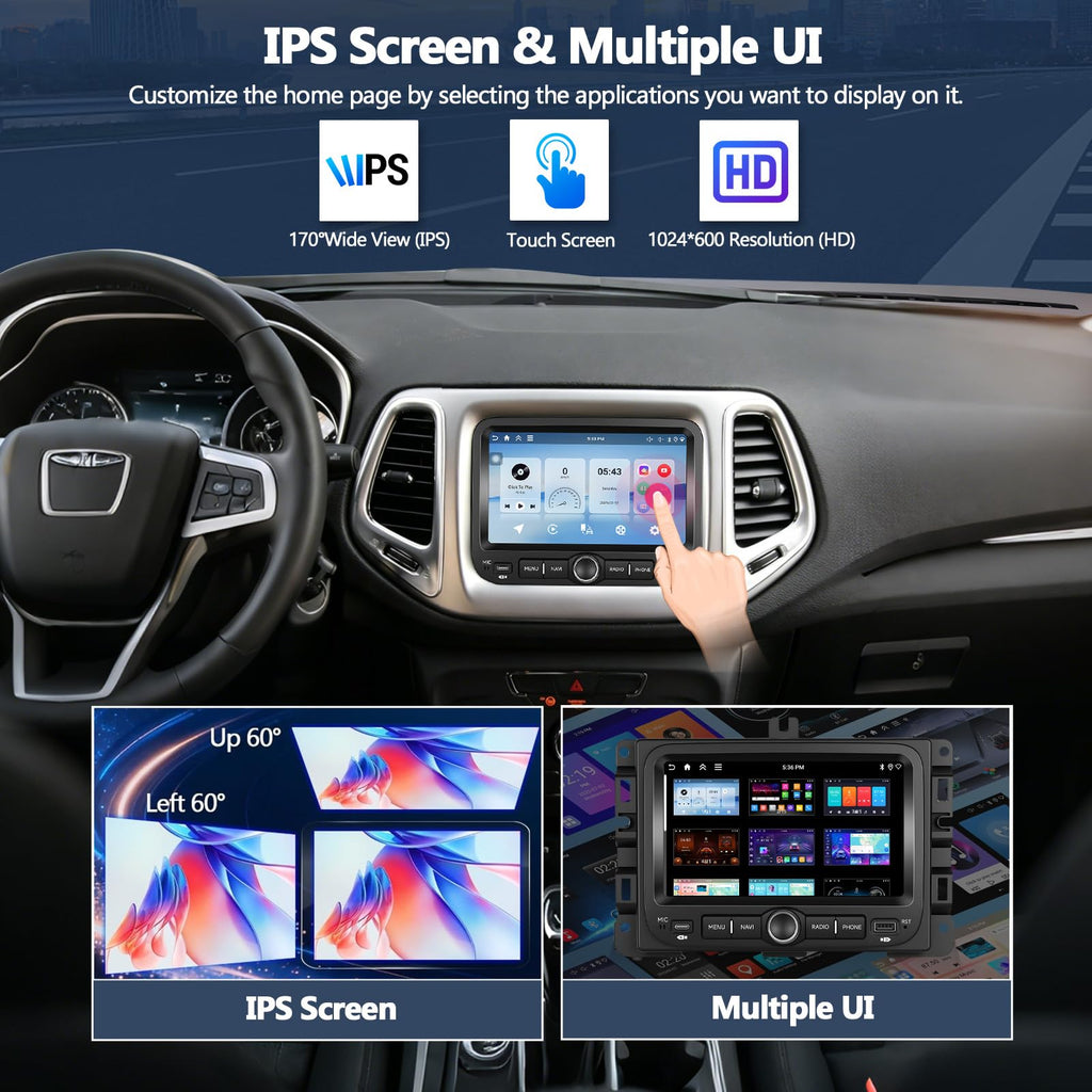 4G+128G Car Radio for Jeep Renegade 2015-2020, Compass 2017-2020 (for Small Display) with Wireless CarPlay Android Auto, 7" IPS Touch Screen Car Stereo with GPS Bluetooth FM Backup Camera