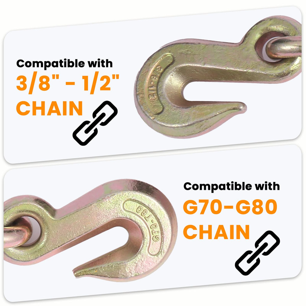 3/8"-1/2" Heavy Duty Ratchet Chain Binders, Load Binders with 2 Grab Hooks
