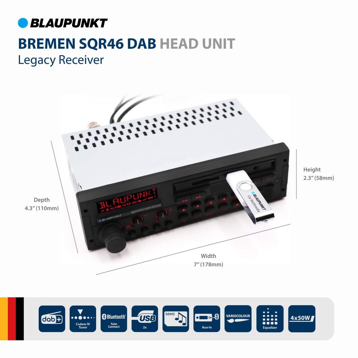 BLAUPUNKT Bremen SQR 46 DAB Retro Car Stereo 80s Classic Bluetooth USB SD AUX - Black