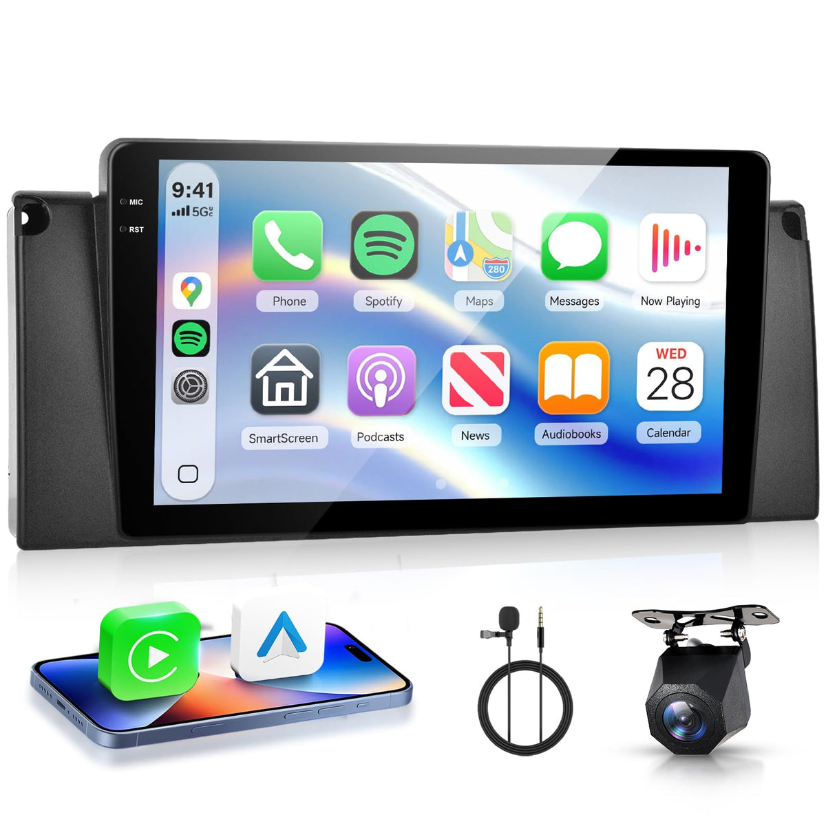 [4G+64G] Car Stereo for BMW 5 Series X5 E39 E53 M5 1996-2006 with 5GWiFi/Android 15/Wireless Carplay Android Auto,9" Incell Touch Screen Radio,GPS/EQ DSP/Bluetooth5.0/SWC/AHD Backup Camera