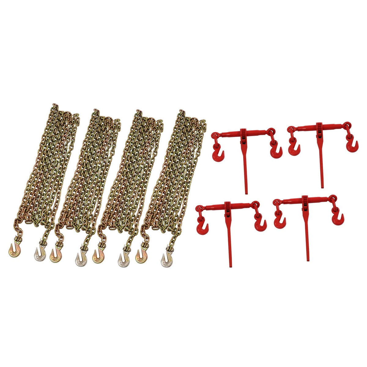 YIYIBYUS Ratchet Load Binder + 20ft Chain Hauling for Tie Down Heavy Loads (4 PC 5/16"-3/8" 20FT,45 Steel)