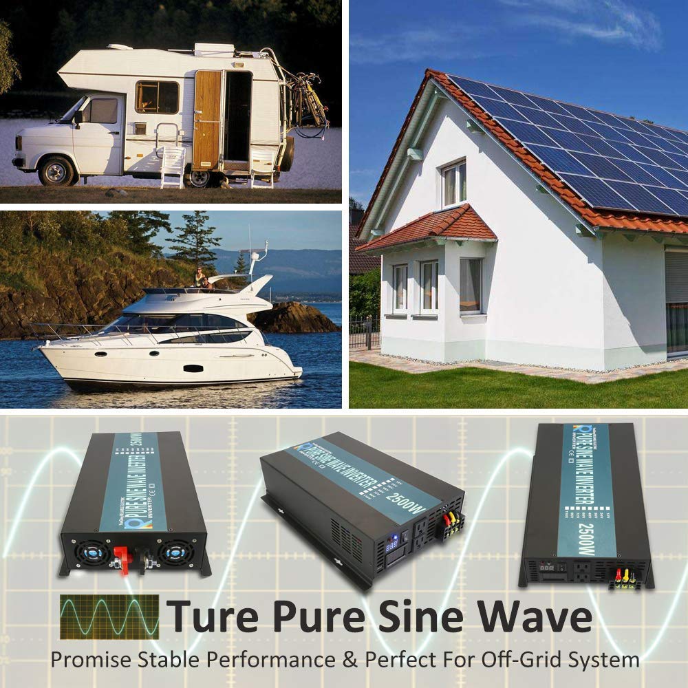 WZRELB Strong Driving Capacity 2500W 24VDC to 120VAC Pure Sine Wave Inverter Power Converter (RBP250024B1), Black