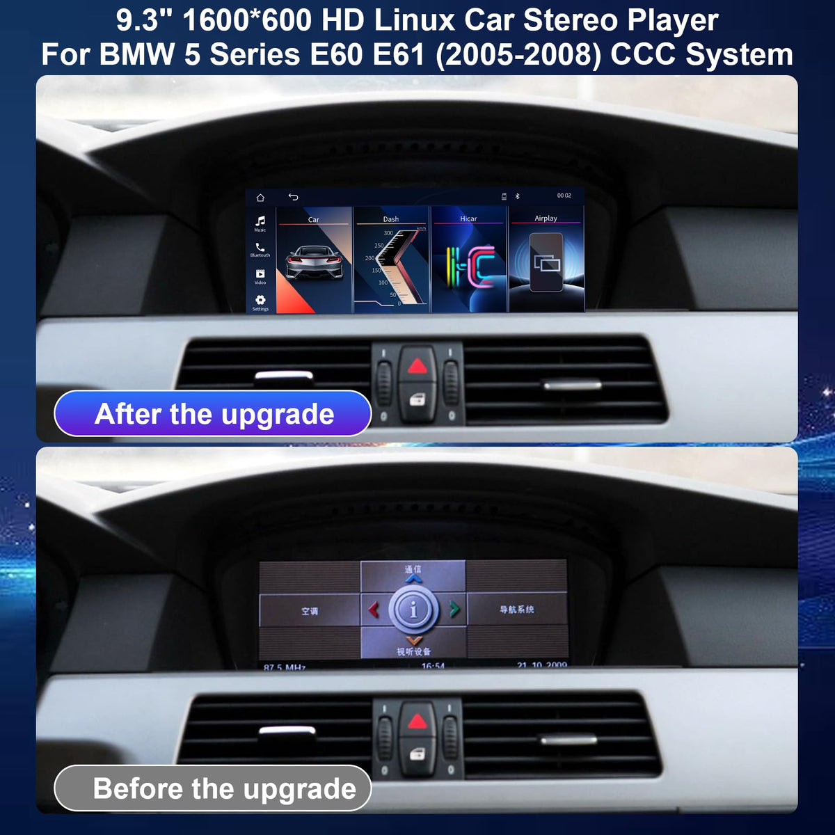 CarPlay Touchscreen Screen Upgrade for BMW 5 Series E60/E61 with CCC System 2005-2008, 9.3 Inch Wireless CarPlay Android Auto, Mirror Link Car Radio Car Stereo Bluetooth Video Player Head Unit