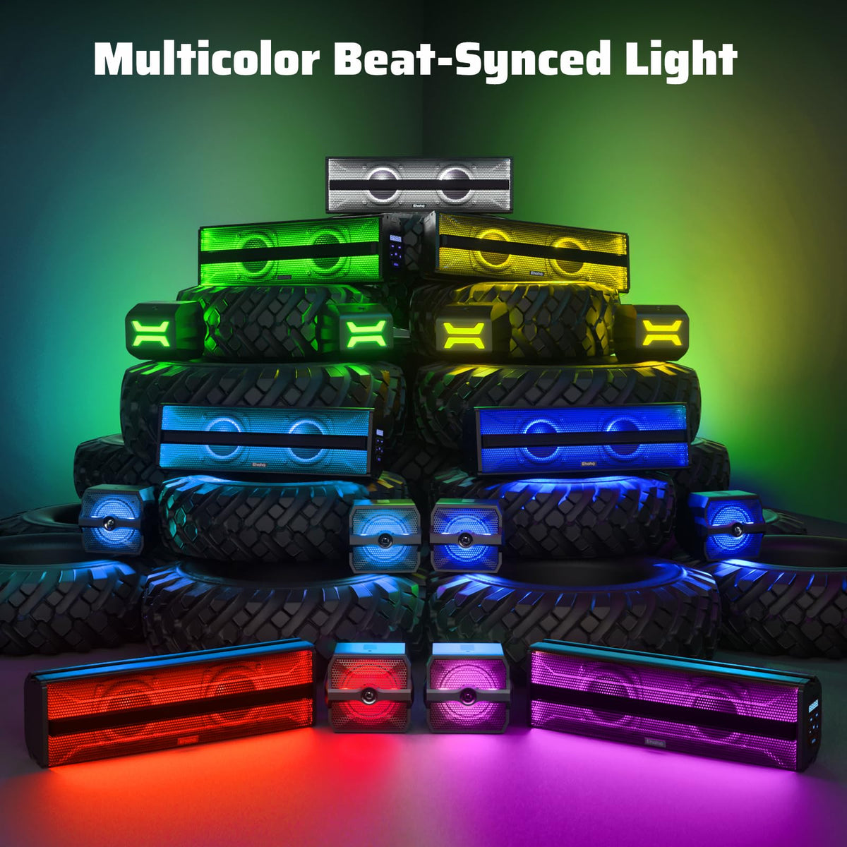 Ehaho 2.1CH Stereo UTV Sound Bar, 17 Inch Bluetooth ATV Speakers with RGB