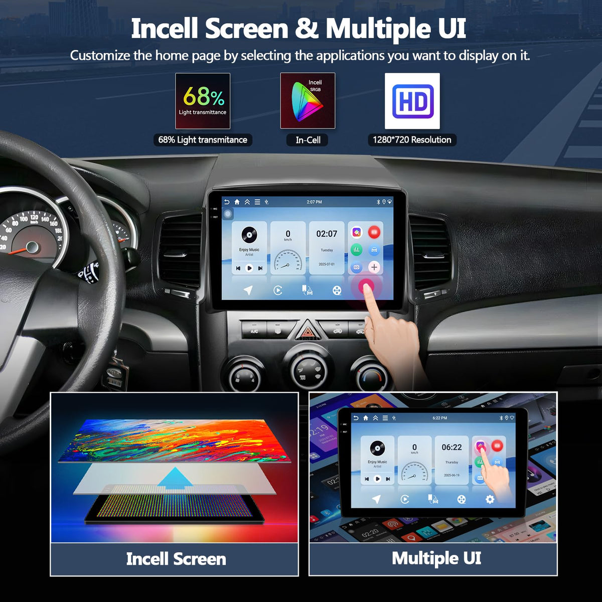 4G+128G Car Stereo Radio for Kia Sorento 2009-2012 (Manual AC) with Wireless CarPlay Android Auto 10 Inch Incell 1280 * 720 Touch Screen Head Unit with GPS Bluetooth WiFi FM RDS Backup Camera