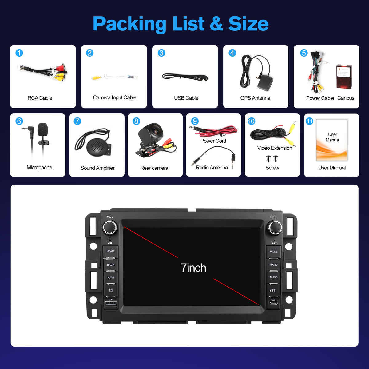 [4+64G ROM] Car Radio with 7inch Android 13 Touch Screen Radio with Wireless Carplay Android Auto GPS Bluetooth WiFi SWC FM RDS Mirror Link Backup Camera for GMC Savana 2008-2019