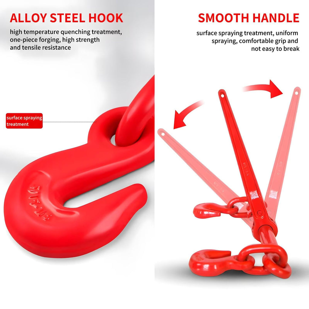 2 Ton Ratchet Chain Binder Kit, 5/16"-3/8" Chain Load Binder with 26.2 FT Chain and Clevis Grab Hooks for Hauling, Towing, Tie Down