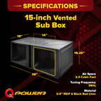 QPower QBOMB15VSQ Dual 15-Inch Center-Vented Subwoofer Box, Square