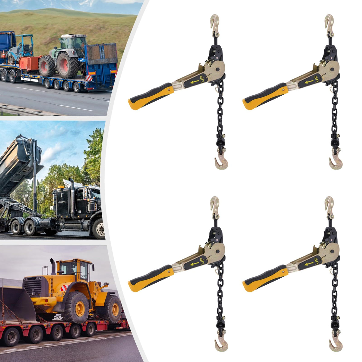4 Pack Ratchet Chain Binders,6600 lbs Working Load Limit,Fits 3/8 Inch to 1/2 Inch G70 Transport Chains,Heavy Duty Load Binder with Grab Hooks for Trailer Truck Tractor Cargo