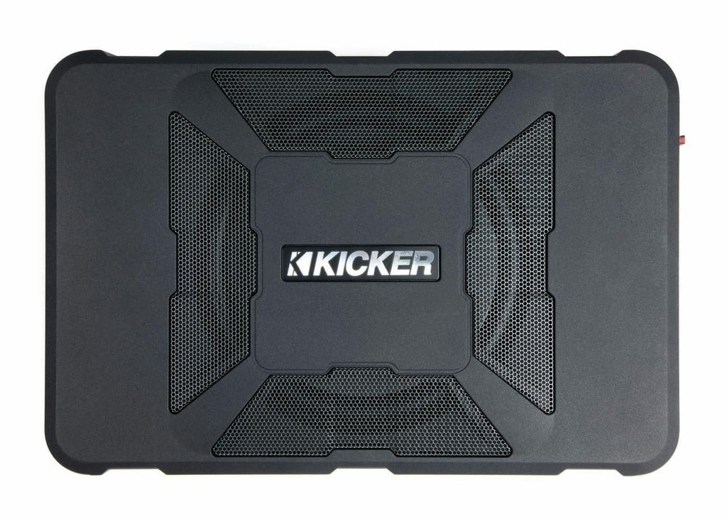 Audiosavings Bundle: Kicker 51HS8 Hideaway Under-Seat Powered Car Audio Subwoofer Compact Sub Bundle with Rockville RWK81 8 Gauge Complete Amp Installation Wire Kit with Copper RCA (2 Items)