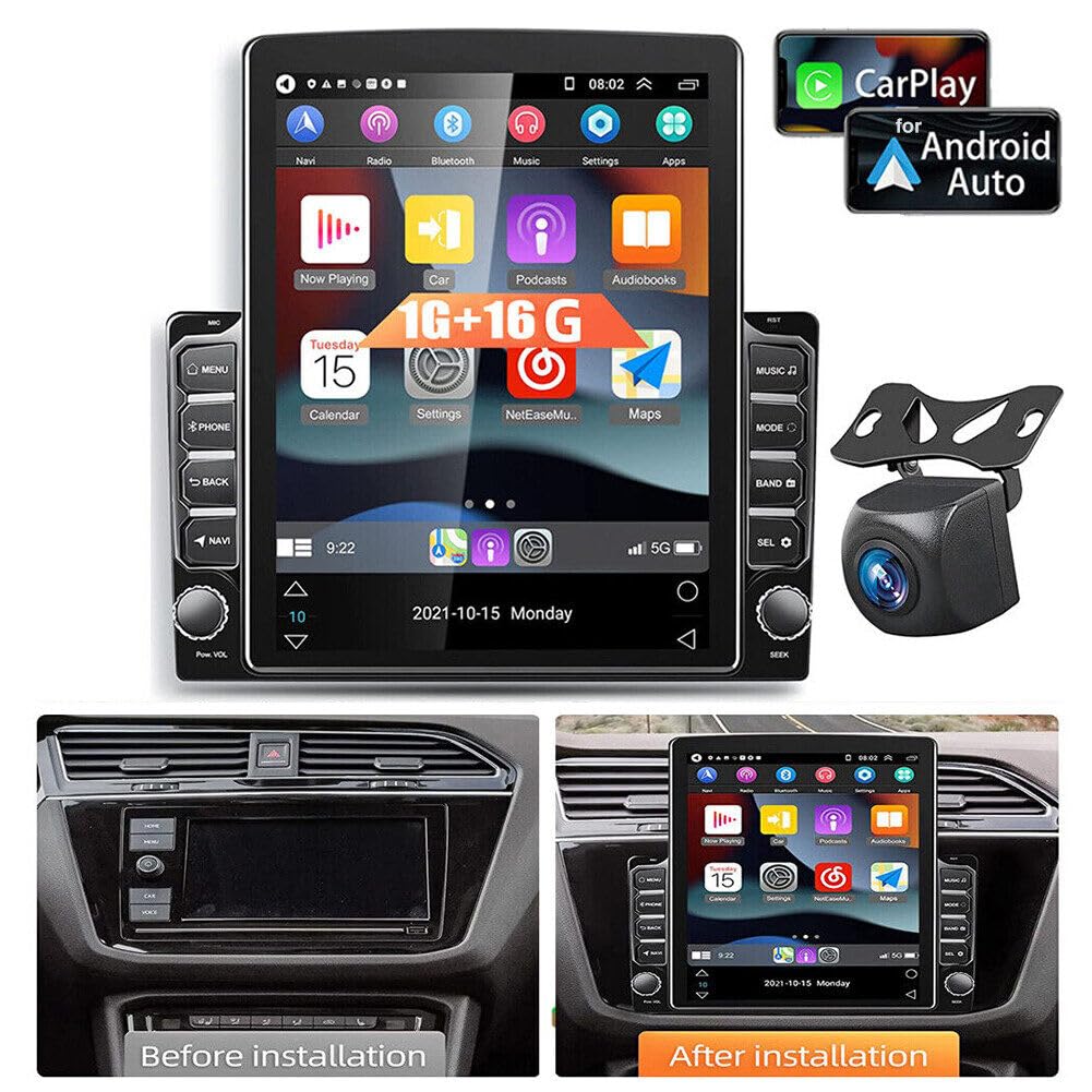 9.7 inch Android 13 Double Din Vertical Car Stereo Touchscreen with GPS Navigation WiFi Bluetooth FM Radio HiFi Audio USB+12LED HD Backup Camera 2+32G