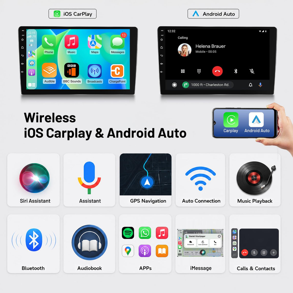 2G+64G Volxcereo Android Car Radio Stereo for Jeep Cherokee 2013-2018 | 10.1 inch Touchscreen Stereo with Wireless Carplay / Android Auto, GPS, WiFi, Bluetooth, SWC,FM/RDS