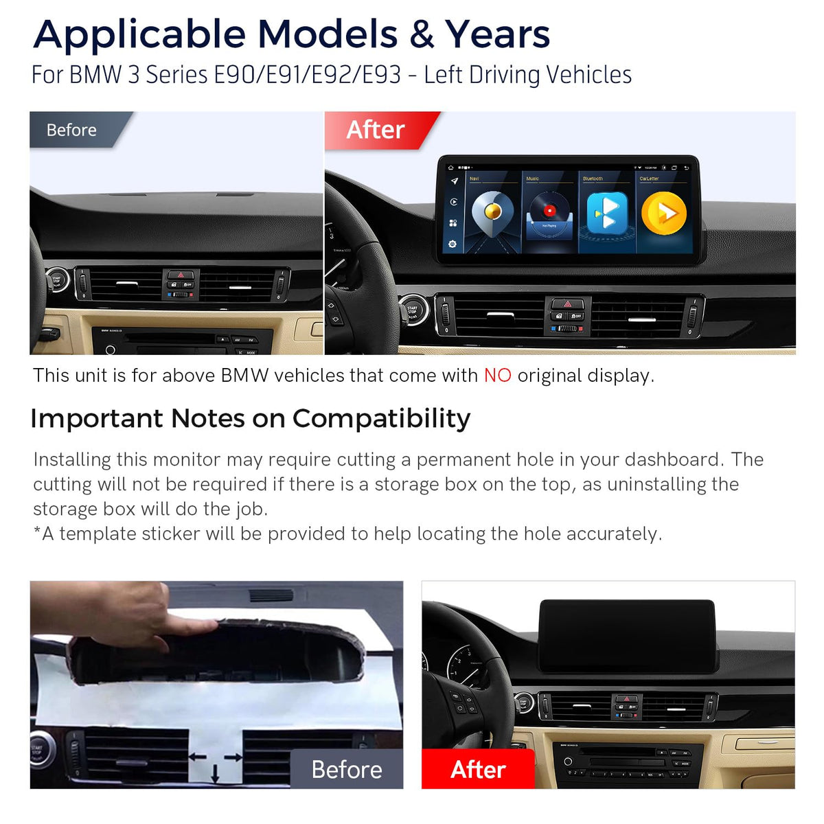 XTRONS 12.3 Inch Android 14 Car Stereo for BMW E90 E91 E92 E93 (2008-2012), IPS Touch Screen 4+64GB Global 4G Car Radio GPS Navigation Support Wireless Car Play Android Auto