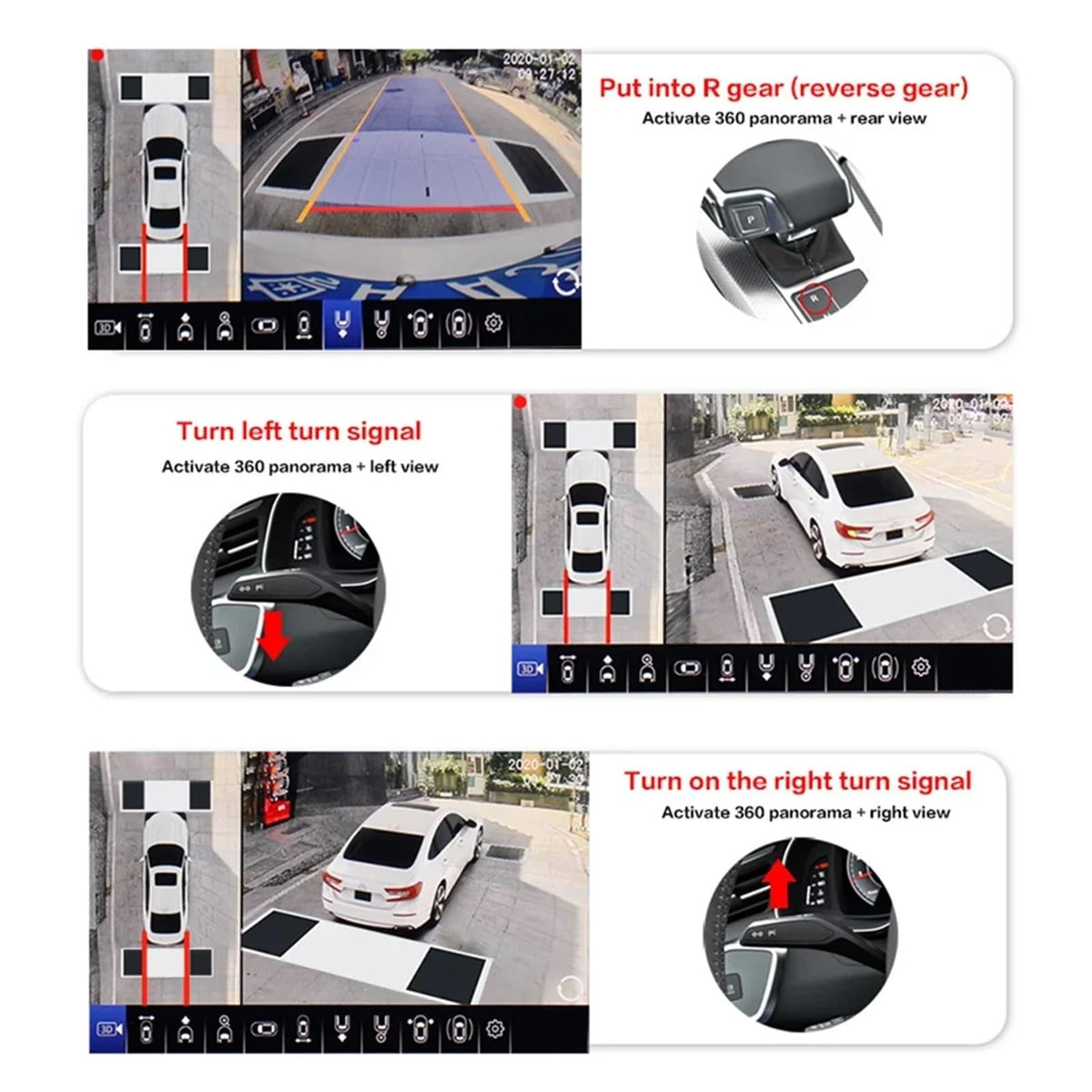 1080P All Around View 360 Degree Bird 3D Camera Car Surround Panoramic System Circular Review DVR Recorder Monitoring