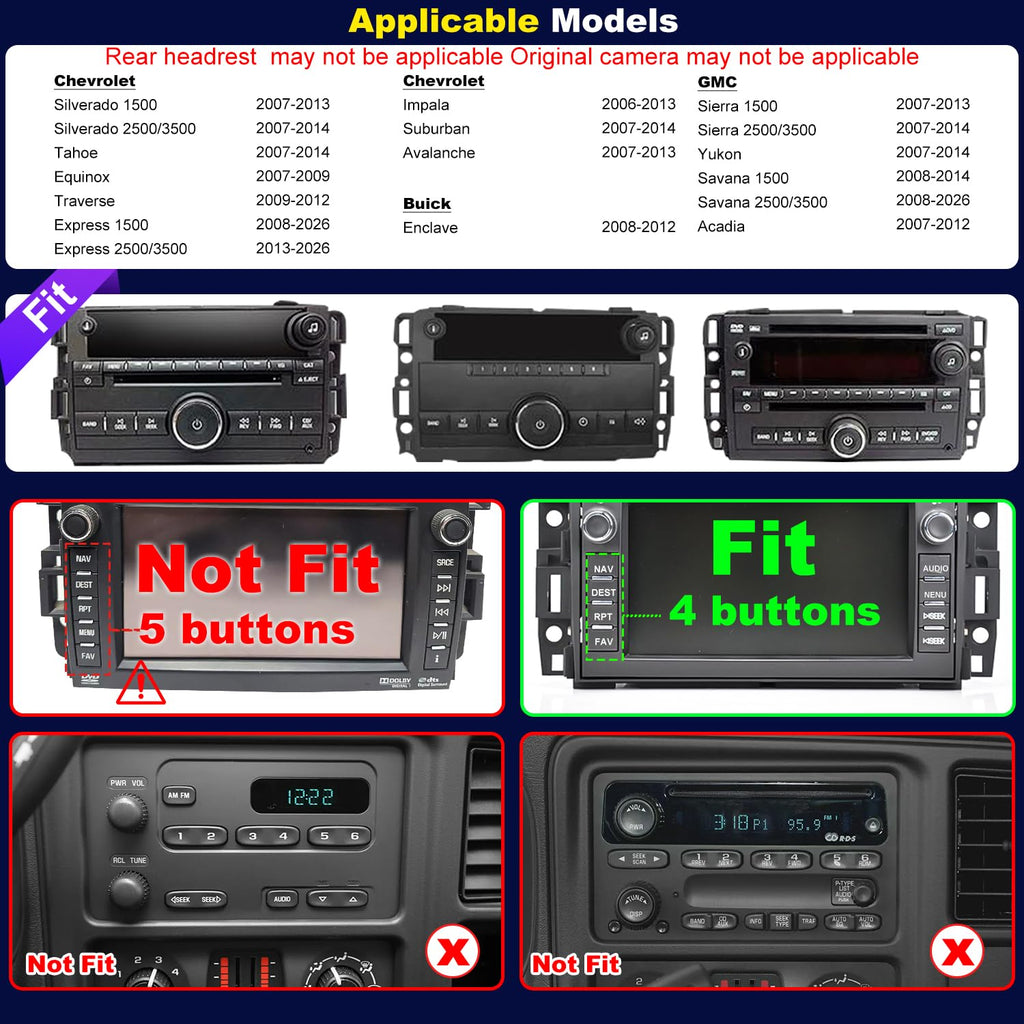 4+64GB 5GWiFi6 Upgrade Car Radio for Chevy Silverado 1500 GMC Sierra 1500 2007-2013, Tahoe Yukon 2007-2014, Equinox Acadia Savana 10" Touch Screen Stereo, Wireless Carplay Android Auto Camera GPS FM