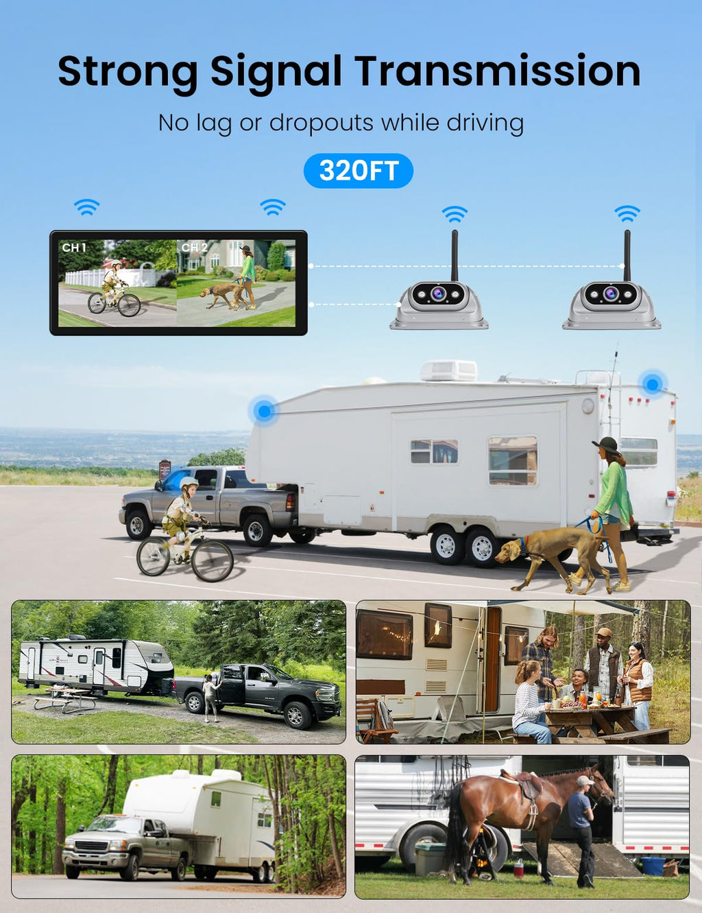 Wireless Backup Cameras System with 10.26"Pre-Wired for Furrion System 1080P HD IPS Touch Screen-No Delay,IP69K Waterproof,Super Night,Wide Split Screen 2-Channel for Reversing RV,Trailer,Camper,Truck