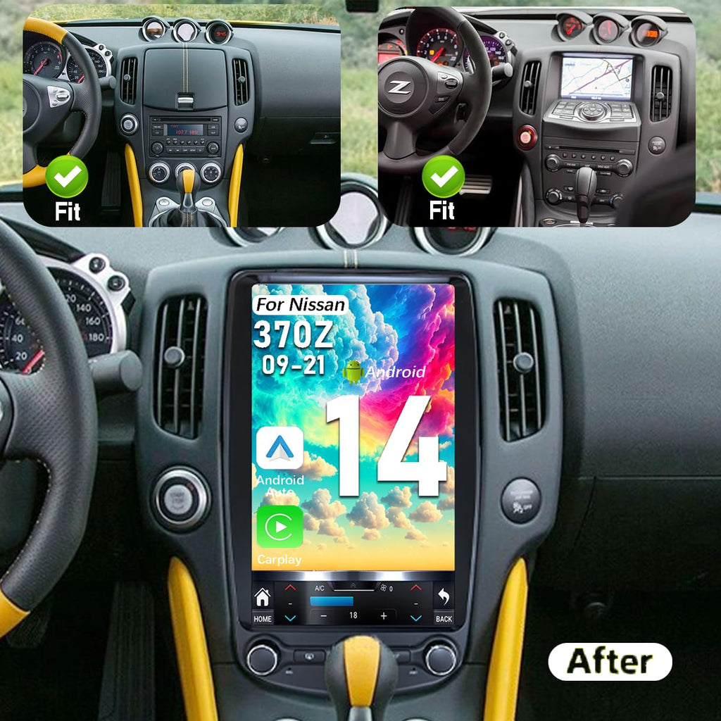 8GB+128GB,Upgrade Car Radio for Nissan 370Z 2009-2021 Car Radio Android 14 Stereo Replacement 13.8 inch Touch Screen Tesla Vertical Screen Style with Wireless Carplay & Android Auto (8GB+128GB)
