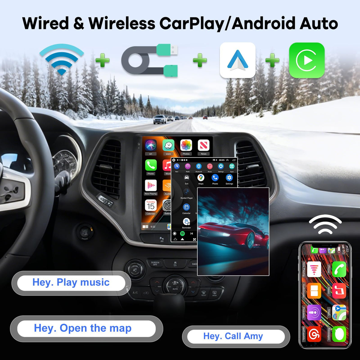 [2G+64G] Car Radio for Jeep Cherokee 2013-2018, 9.7 inch Vertical Screen Cherokee Android Stereo, Carplay/Android Auto/1080P/SWC +AHD Backup Camera+MIC