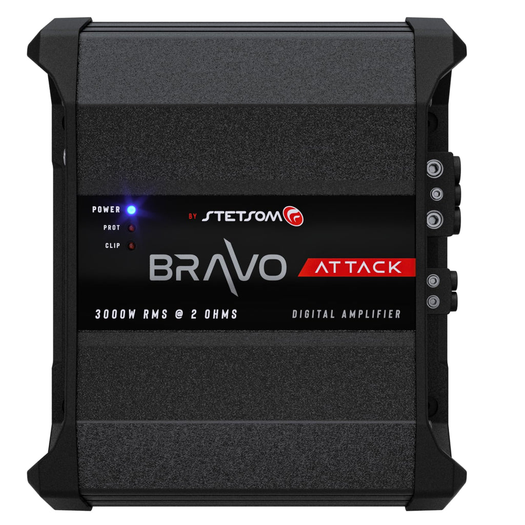Stetsom Bravo Attack 3000 1 Ohm Mono Car Amplifier, 3000.1 3K Watts RMS, 1Ω Stable Car Audio, Full Range HD Sound Quality, 3000x1, Crossover & Bass Boost, Car Stereo Speaker MD, Smart Coolers