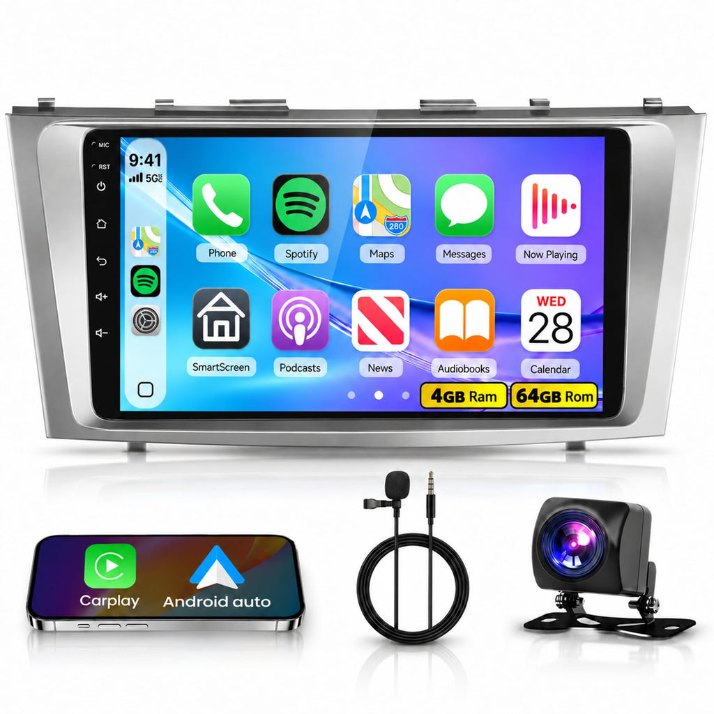 8 CORE 6G+128G Car Radio for Toyota Camry 2006-2011 Car Stereo with Wireless CarPlay/Android Auto, 9 inch 1280 * 720P IPS Touch Screen Head Unit Android 13 GPS WiFi Bluetooth 32-Band DSP Camera
