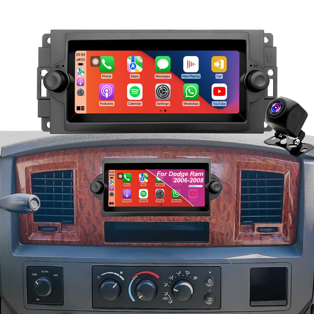 Car Radio for Dodge Ram 1500/2500/3500 2006-2008, Dakota 2005-2007, Durango 2004-2009, Chrysler 300C/300 Jeep Grand Cherokee 2005-2007, 6.86'' Touchscreen Stereo Carplay Android Auto GPS FM BT Camera
