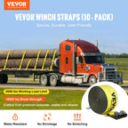 VEVOR Chain Load Binder Kit w/ (4) Ratchet Binders, 6600LB Capacity, (4) 21' G80 Chains + VEVOR (10) 18000LB Truck Straps, 4" x 30', Yellow