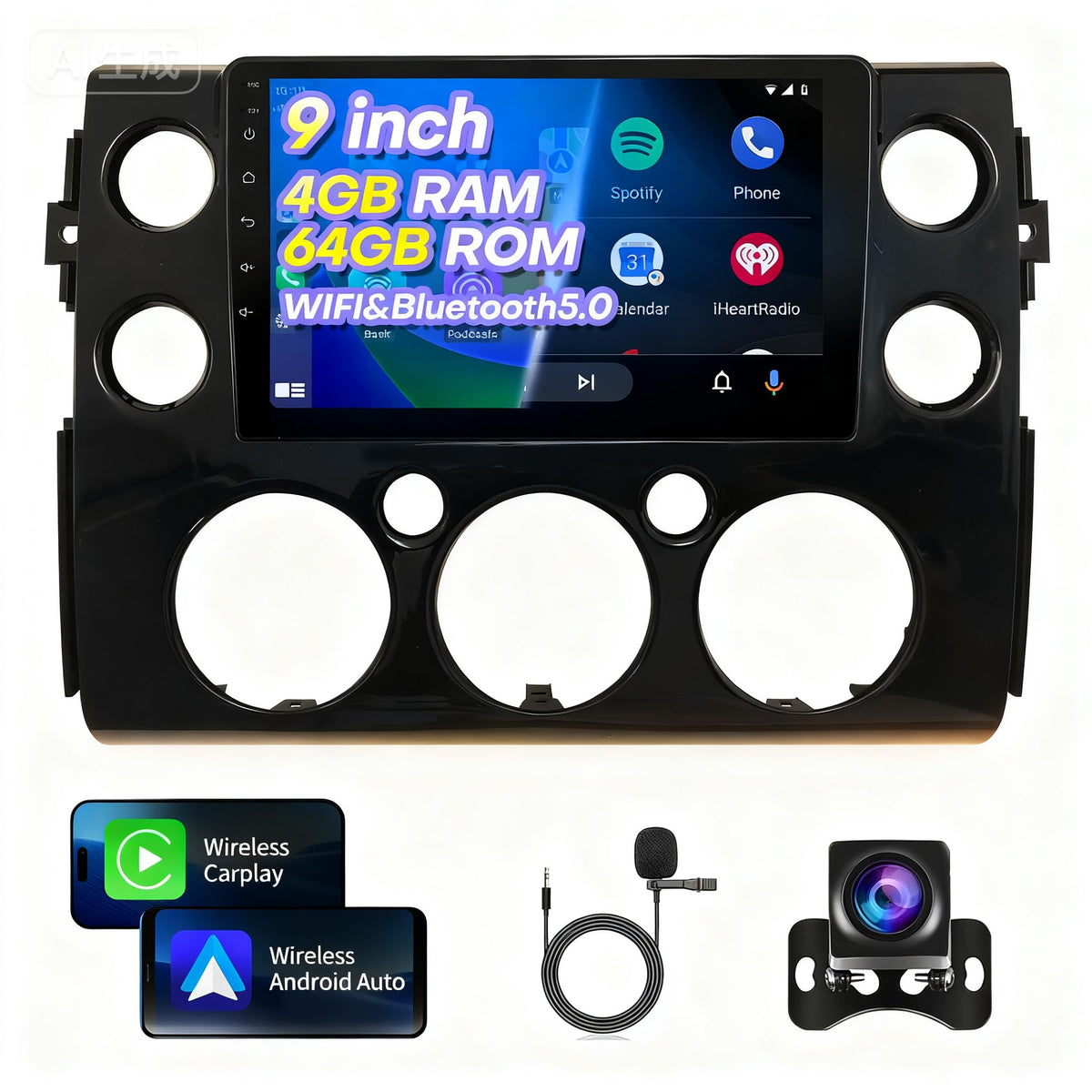 4+64G Car Radio Stereo for FJ Cruiser 2007-2017 Support JBL FJ Radio Upgrade 9 inch Touch Screen with CarPlay Android Auto GPS Navigation SWC Backup Camera