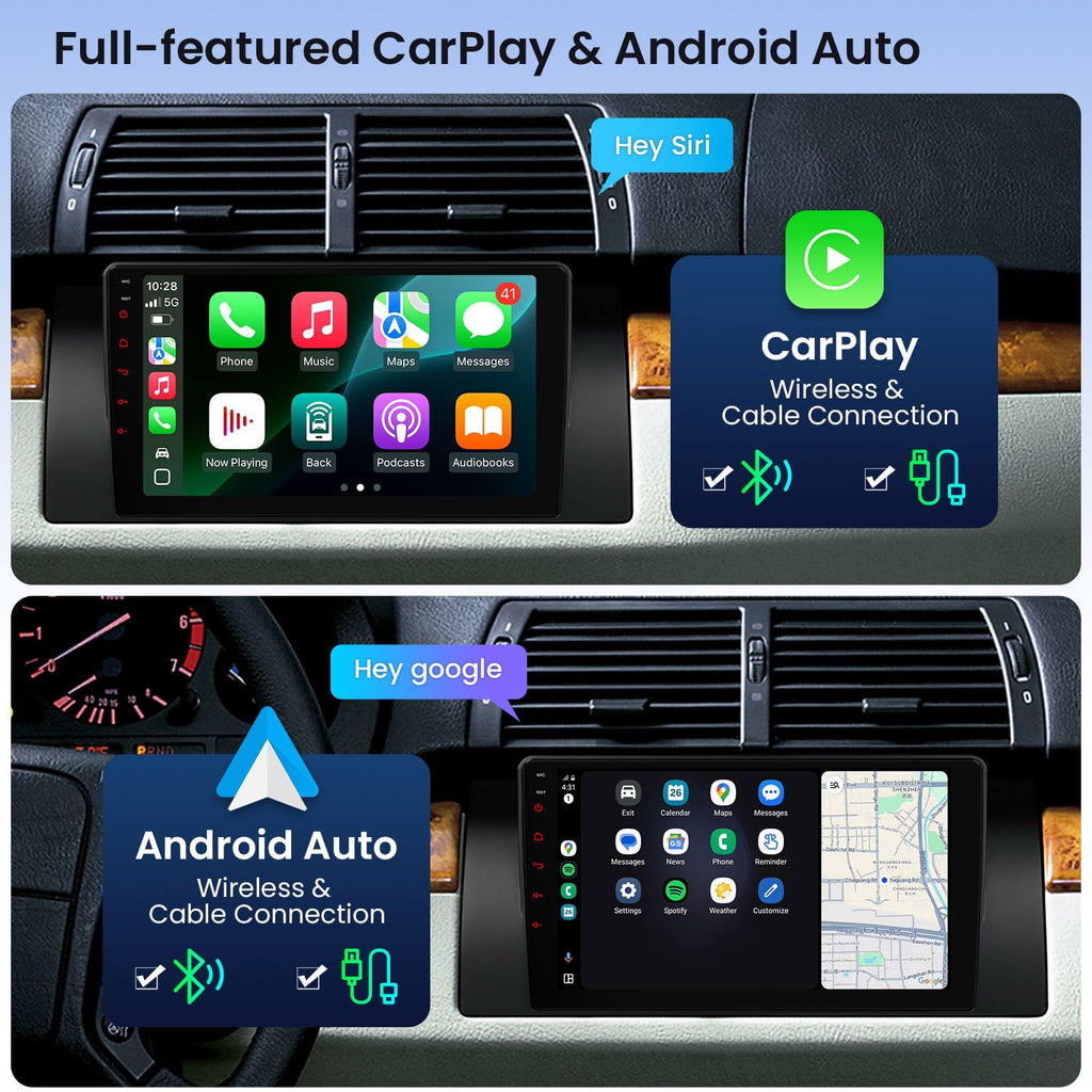 XTRONS Android 14 Car Stereo for BMW X5 E53 1999-2006, 9 Inch Touch Screen Car Radio GPS Navigation Bluetooth Built-in DSP Head Unit Wireless CarPlay Android Auto (4+64GB)
