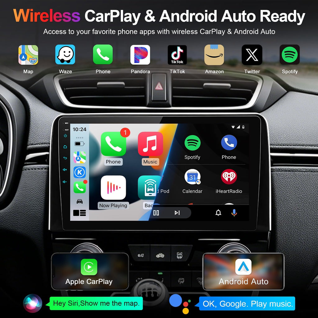 8 Core Car Stereo Radio for Honda CRV 2017-2021, 4+64G 10" QLED Touch Screen Car Radio with Wireless Carplay/Android Auto with WiFi GPS Navigation, Bluetooth, SWC/AM FM Radio