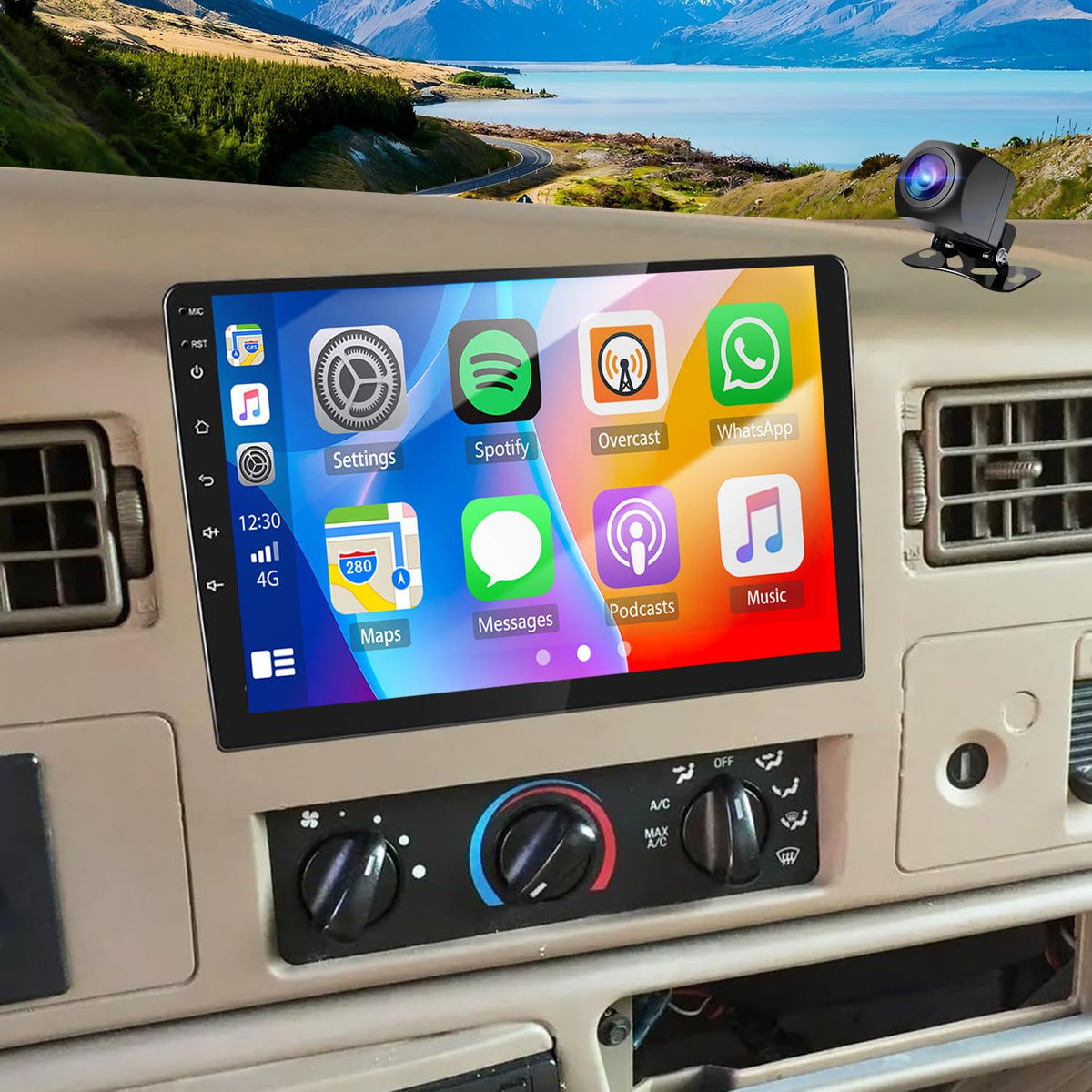 2+64G Double Din Car Radio Upgrade for Ford F-250 F-350 Super Duty 1999-2004 Stereo Replacement Head Unit Wireless CarPlay Android Auto 9.7'' Touch Screen Bluetooth GPS WiFi Camera