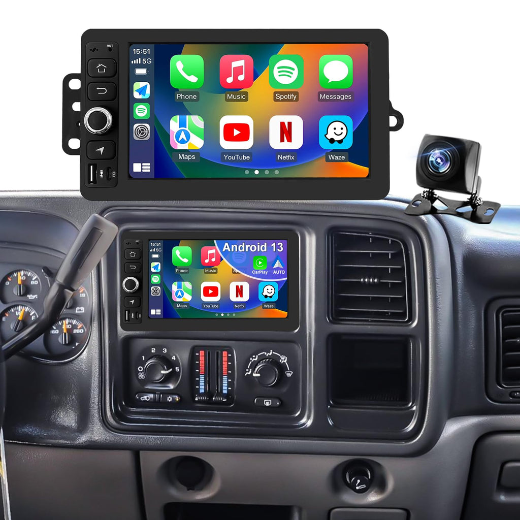 4+64G Upgrade Car Radio for Chevrolet Silverado 1500/2500/3500 2003-2006, GMC Sierra 1500/2500/3500 2003-2006, 7" Colorado Express Impala Stereo Touchscreen CarPlay Android Auto GPS FM Camera 5GWifi